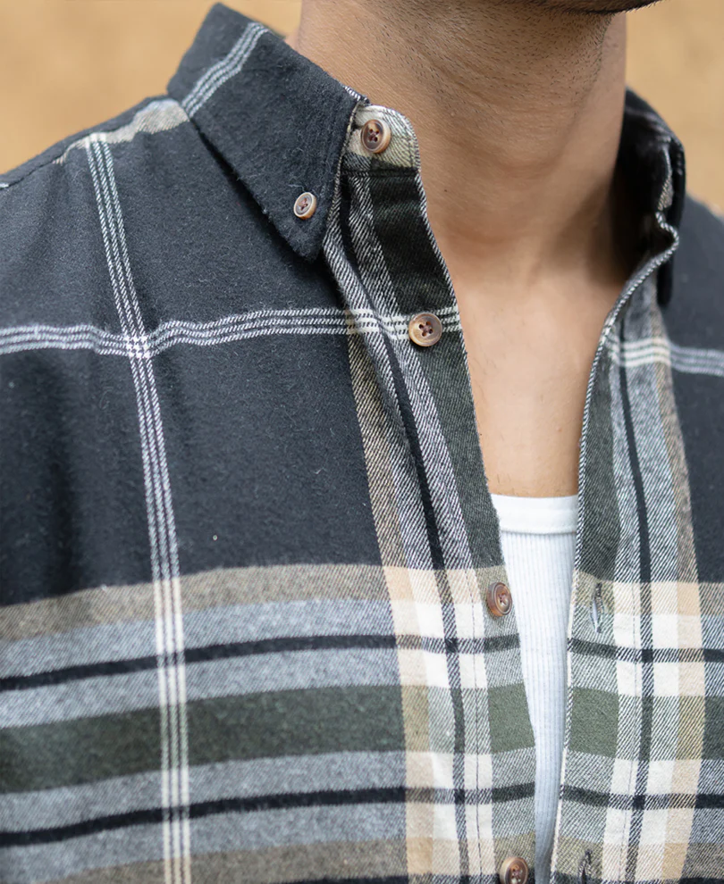 Black Macro Checks Button Down Shirt - Image 3