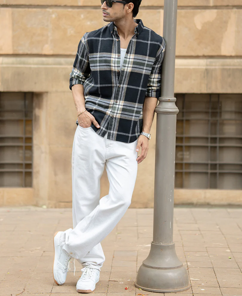 Black Macro Checks Button Down Shirt - Image 6