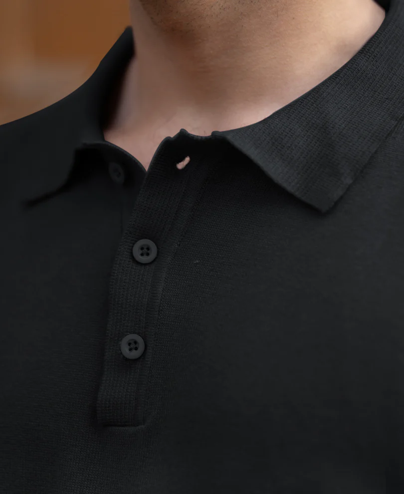 Black Ombre Knit Polo T-Shirt - Image 5