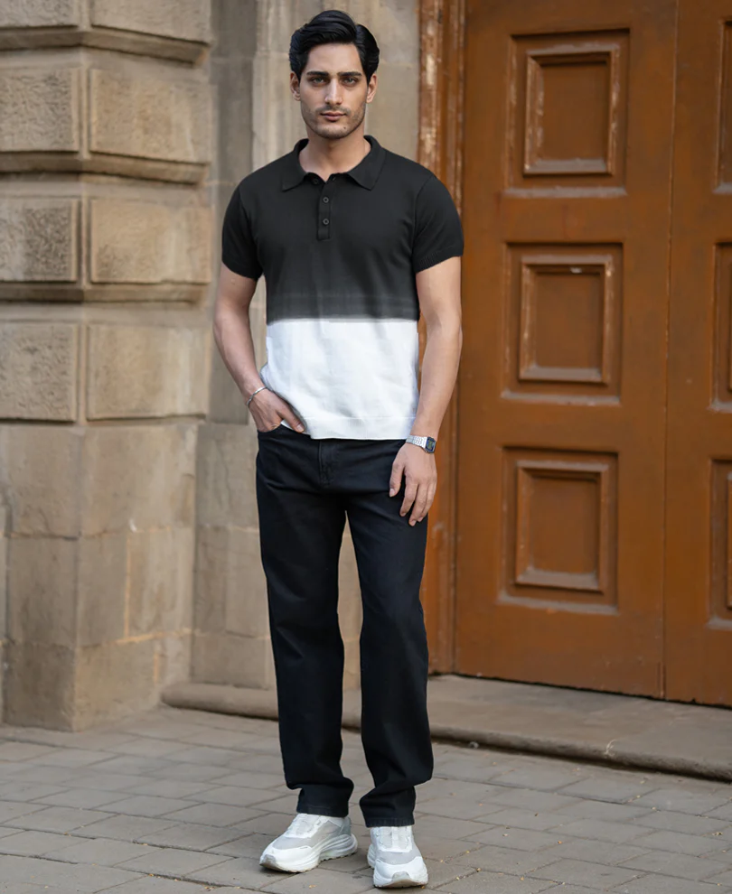 Black Ombre Knit Polo T-Shirt - Image 7
