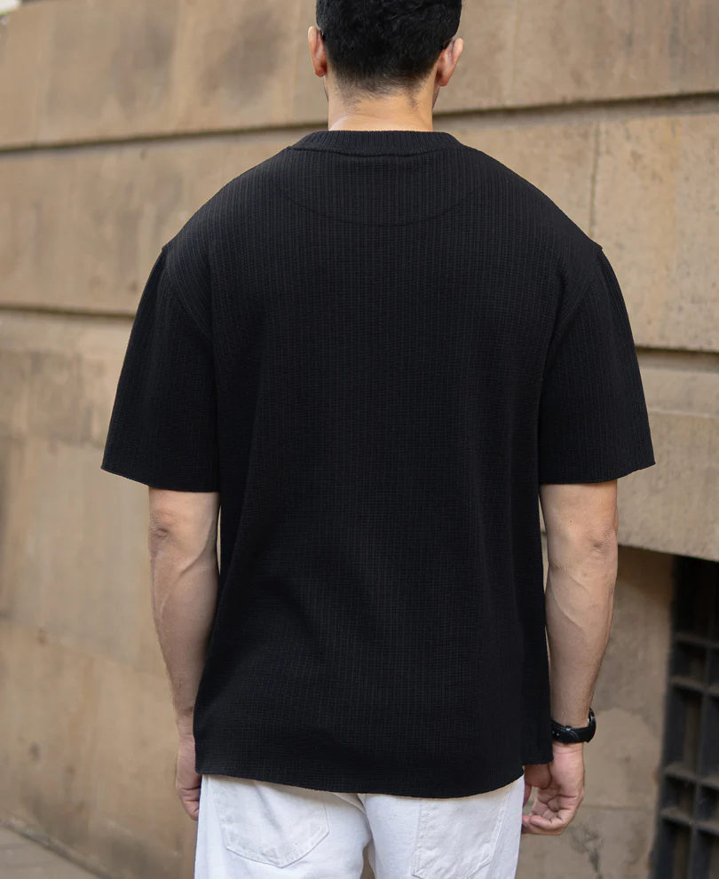 Black Oversized Structure Half Sleeves T-Shirt - Image 5