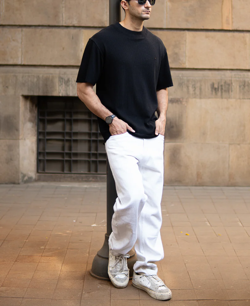 Black Oversized Structure Half Sleeves T-Shirt - Image 6