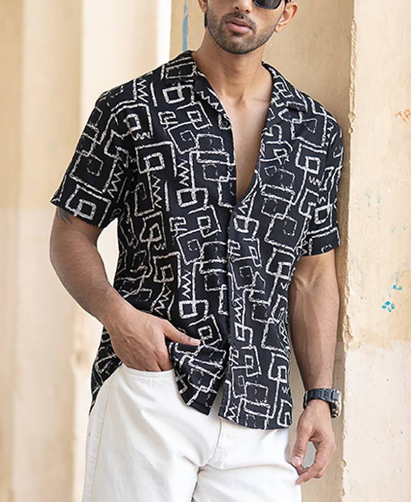 Black Cuban Printed Shirt - Image 2