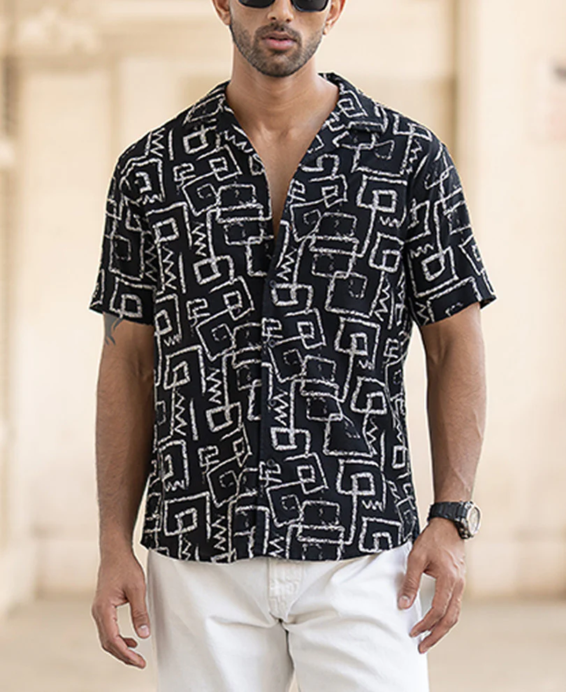 Black Cuban Printed Shirt - Image 3