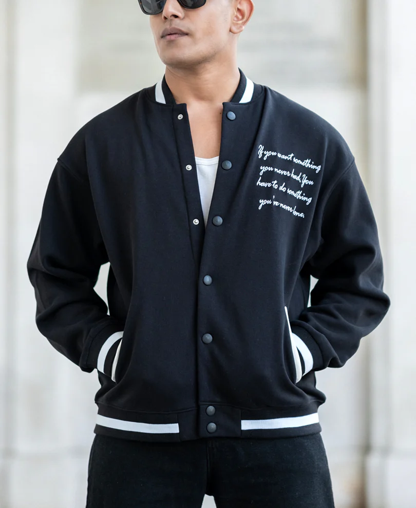 Black Embroidered Varsity Jacket - Image 2