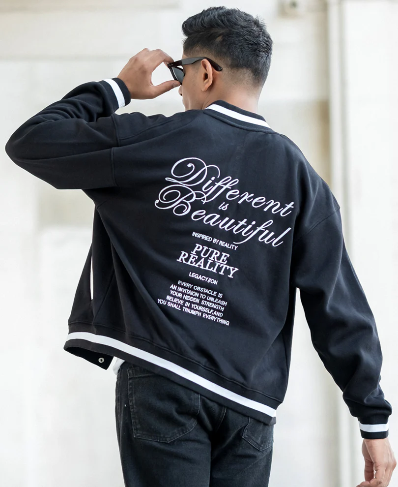 Black Embroidered Varsity Jacket - Image 3