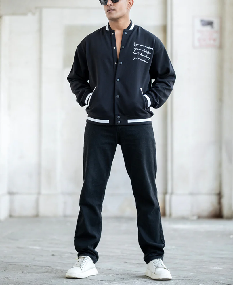 Black Embroidered Varsity Jacket - Image 6