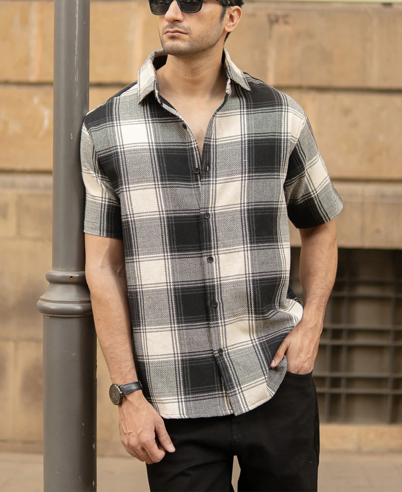 Black Regular Fit Structured Checks Shirt - Image 2