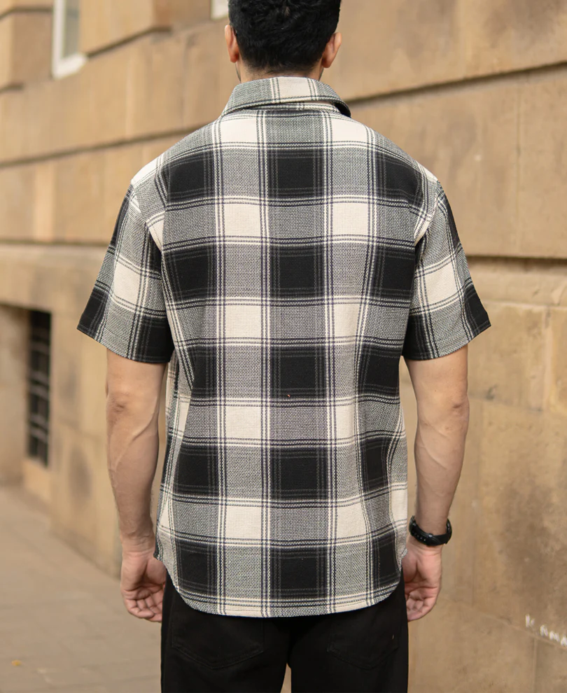 Black Regular Fit Structured Checks Shirt - Image 5