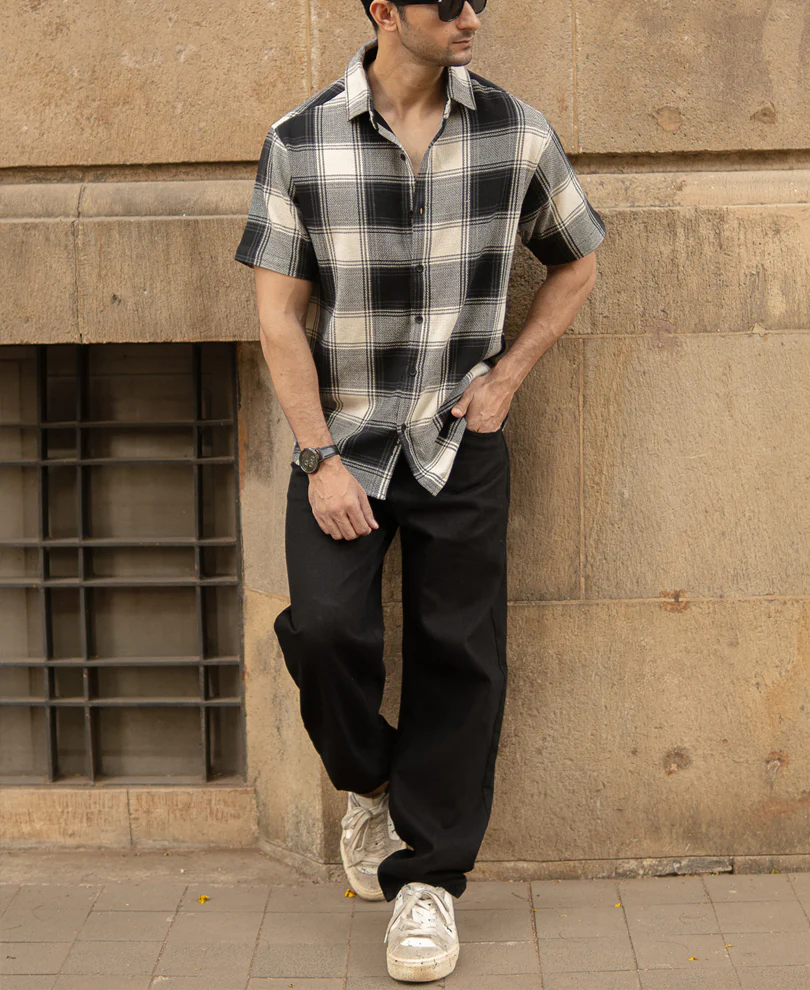 Black Regular Fit Structured Checks Shirt - Image 6