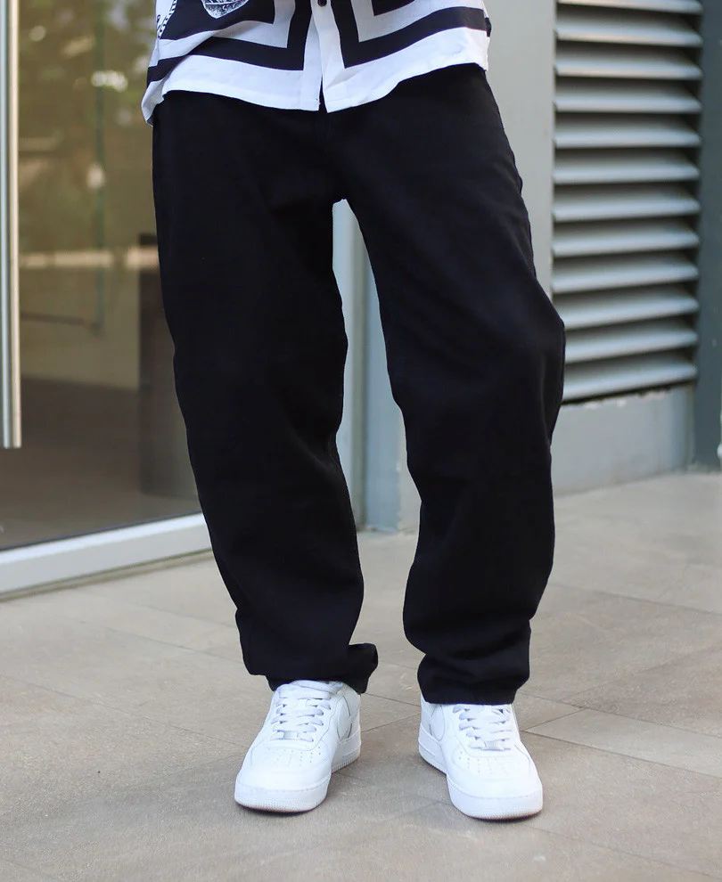 Black Solid Washed Baggy Fit Denim Jeans - Image 4