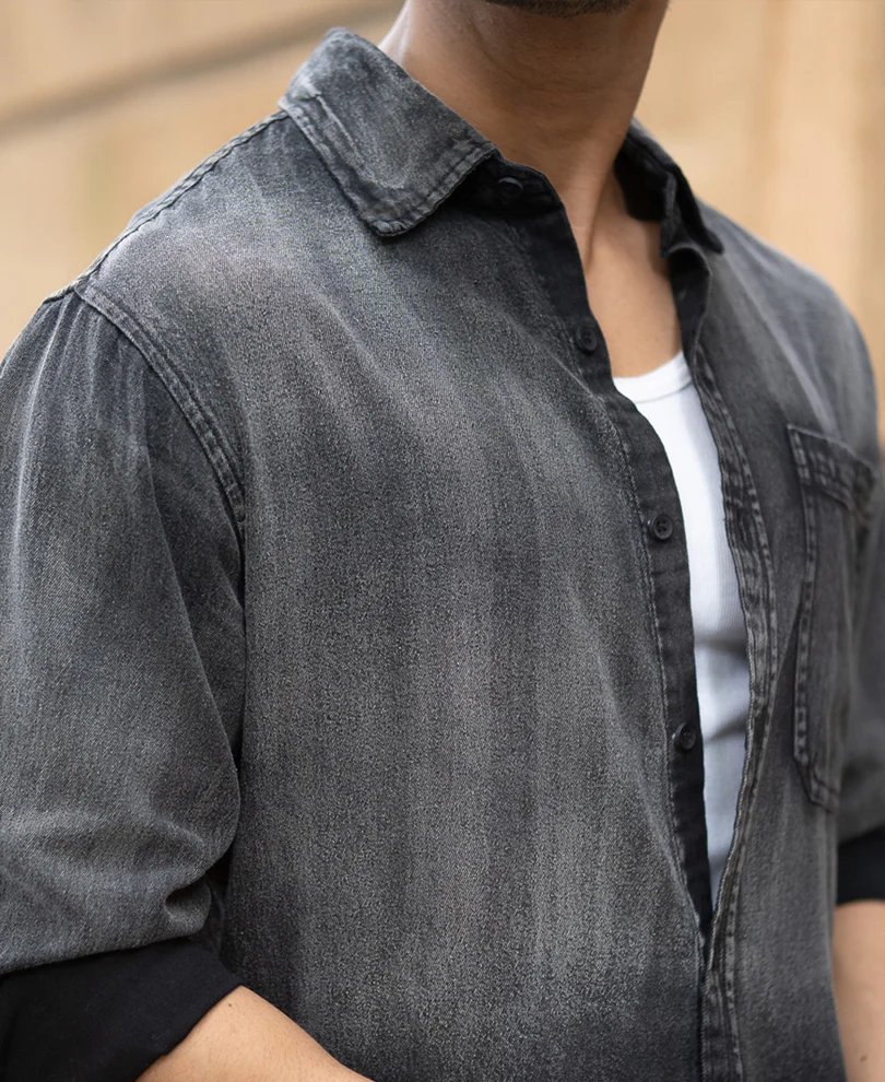 Black Sprayed Denim Shirt - Image 3