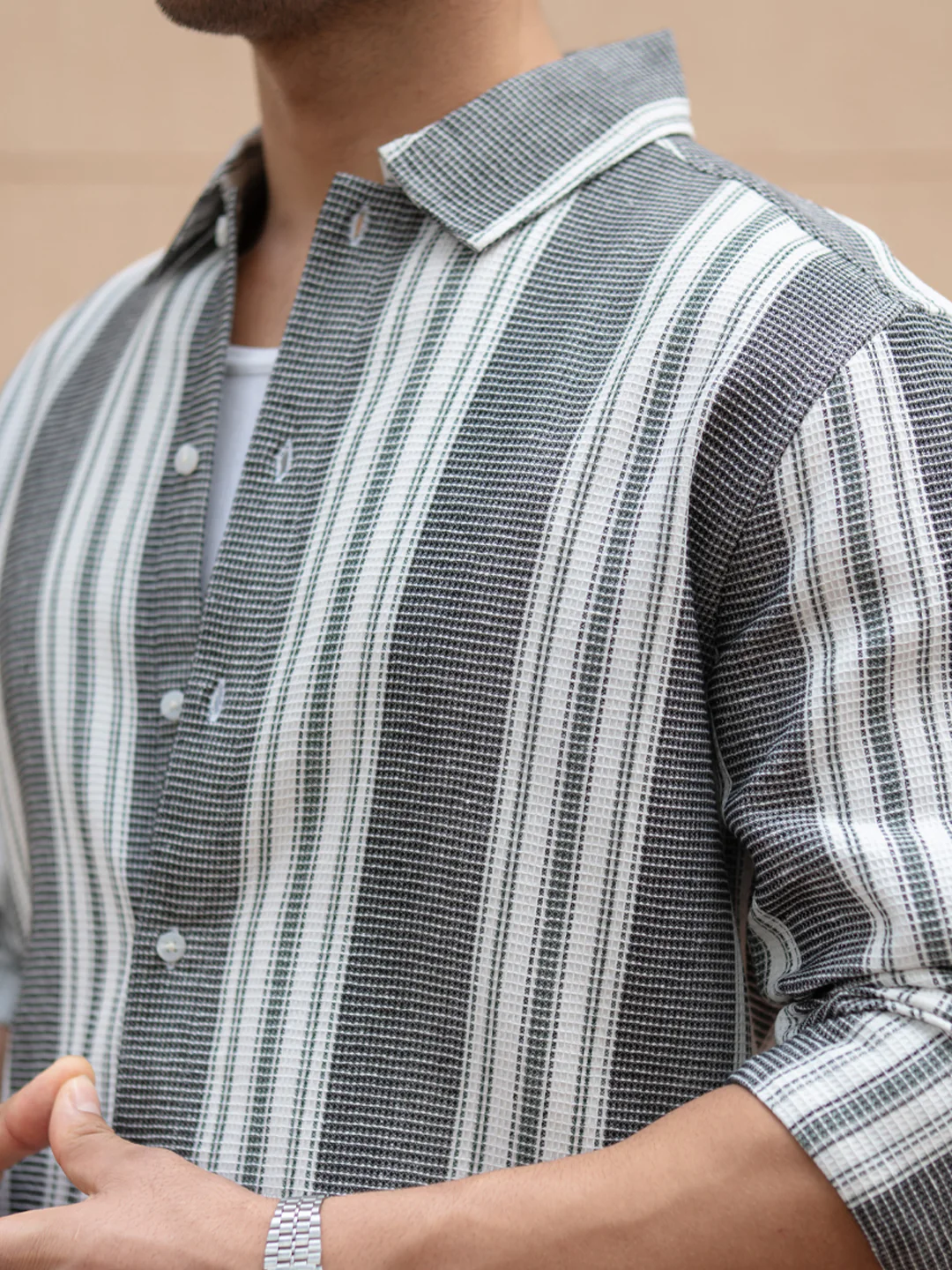 Black Structure Striped Shirt - Image 4