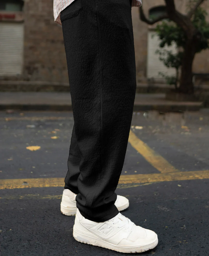 Black Structured Knitted Regular Fit Pant - Image 2