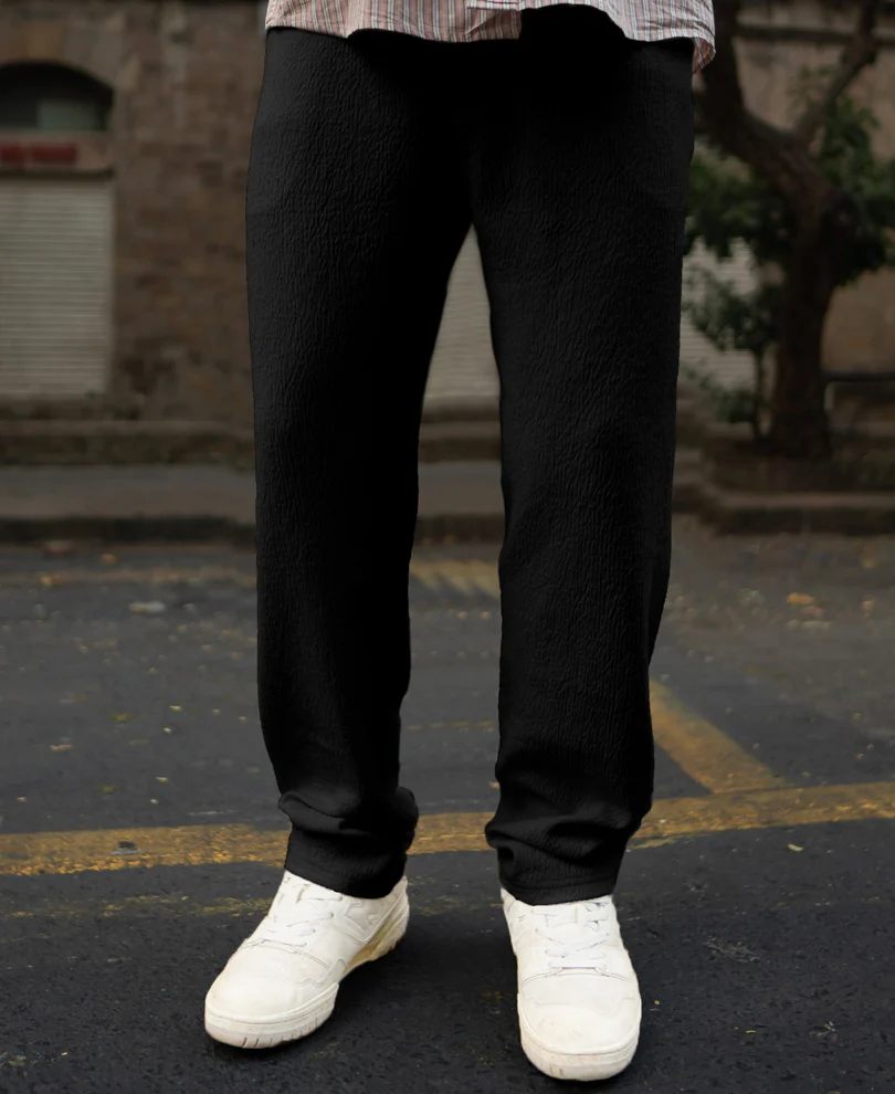 Black Structured Knitted Regular Fit Pant - Image 4