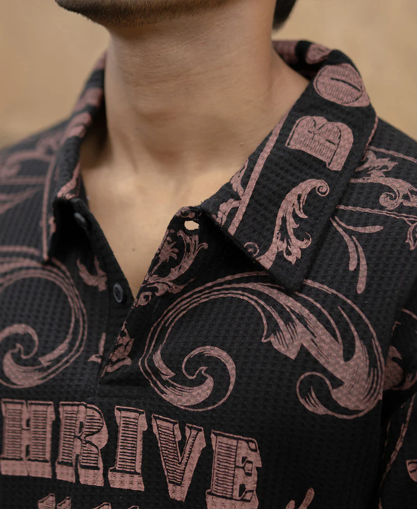 Black Structured Printed T-Shirt - Image 4