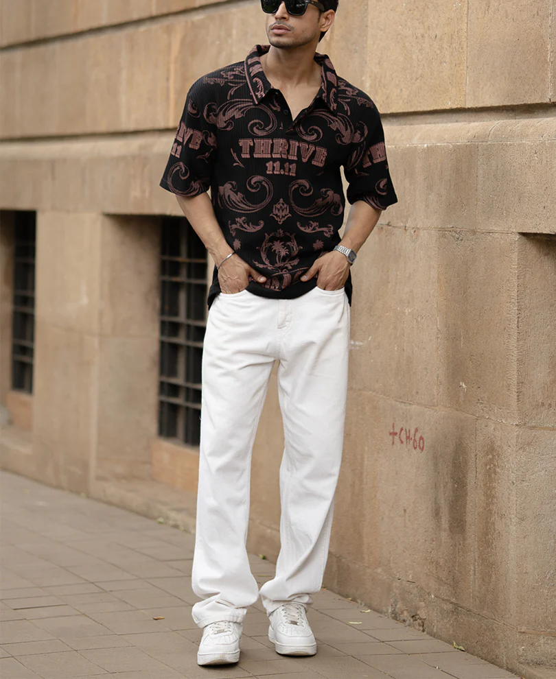 Black Structured Printed T-Shirt - Image 7