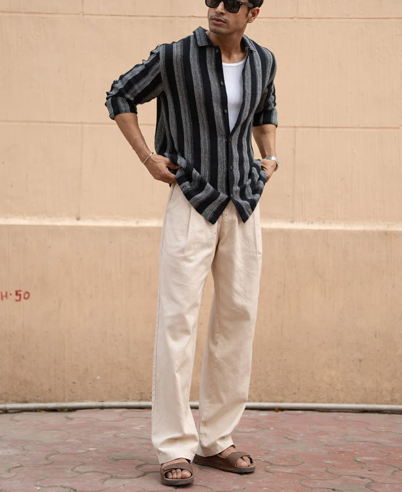 Black Structured Striped Shirt - Image 7