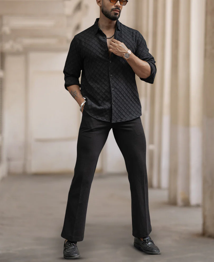 Black Structured Regular Fit Full Sleeves Shirt - Image 5