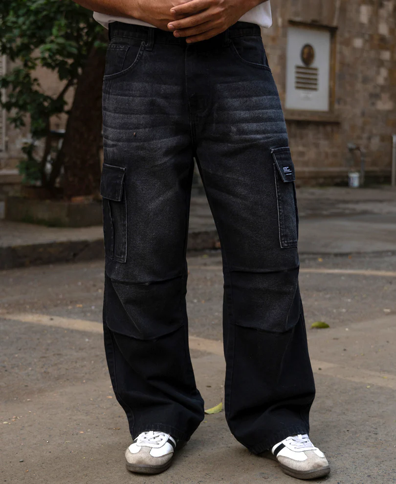 Black Washed Cargo Jeans - Image 2