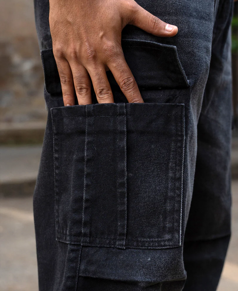 Black Washed Cargo Jeans - Image 5