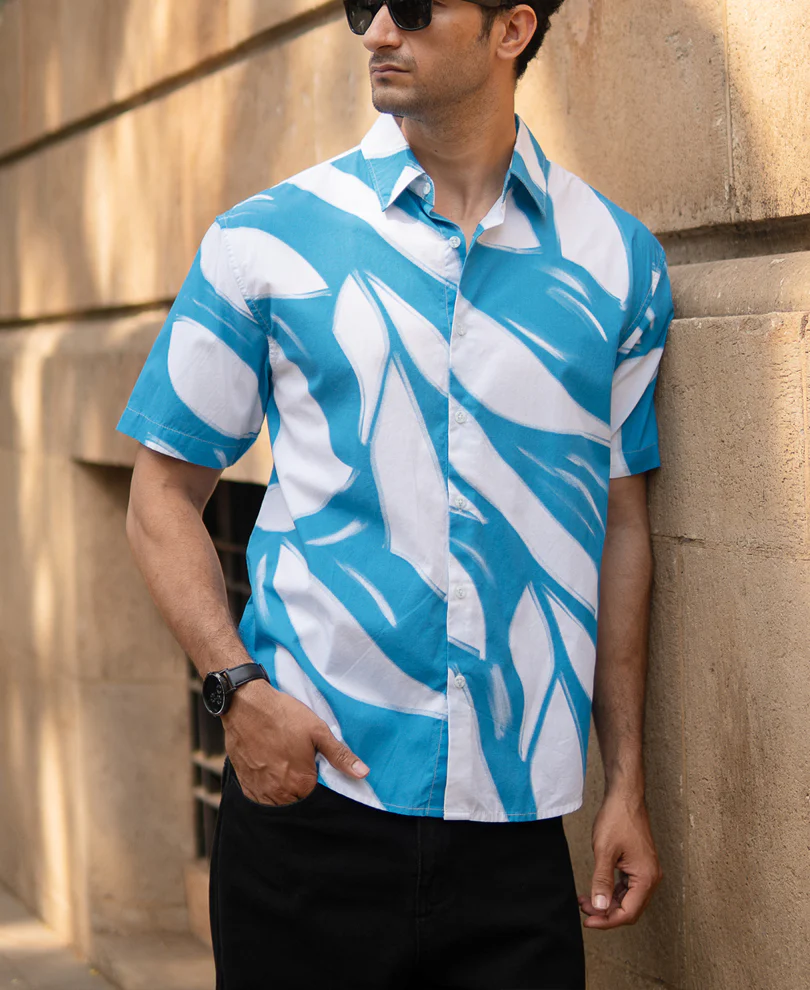 Blue Abstract Print Lightweight Shirt - Image 2