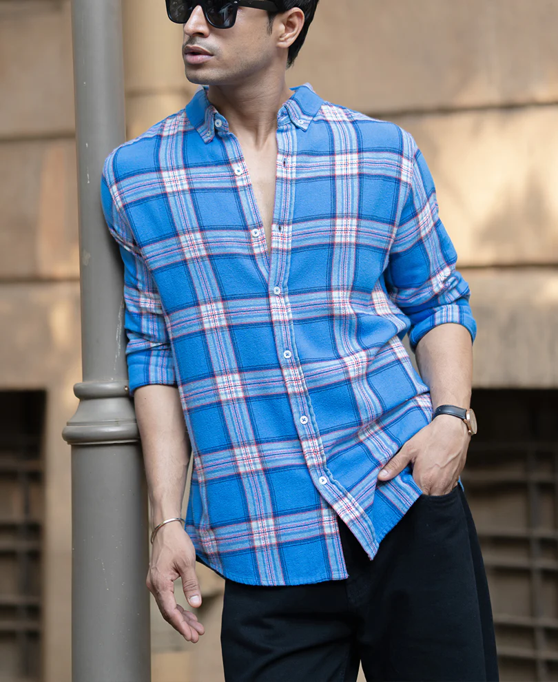 Blue Brushed Full Sleeves Checks Shirt - Image 2