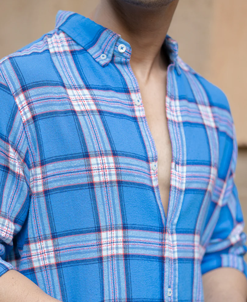 Blue Brushed Full Sleeves Checks Shirt - Image 3