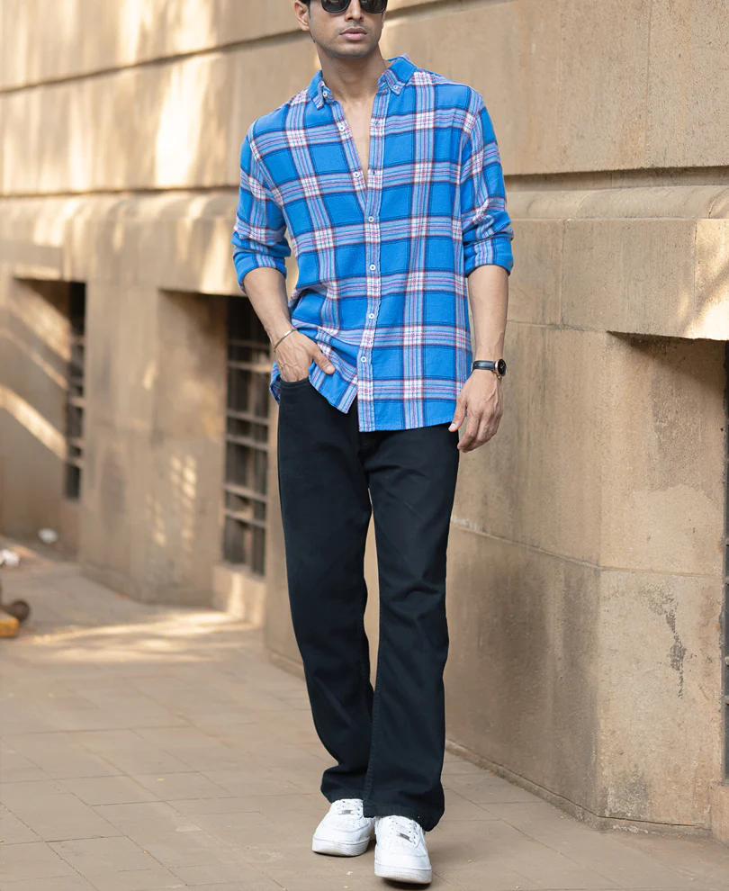 Blue Brushed Full Sleeves Checks Shirt - Image 6