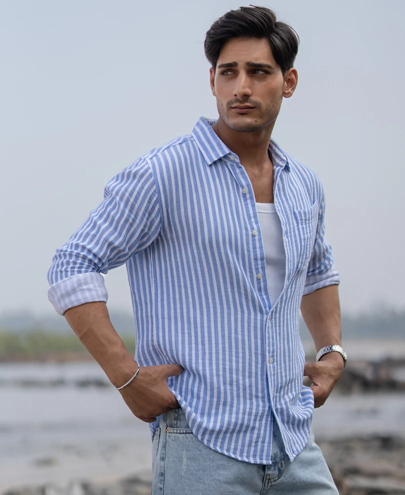 Blue Double Cloth Stripe Shirt - Image 2