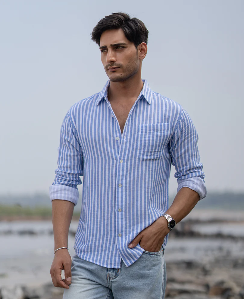 Blue Double Cloth Stripe Shirt - Image 3