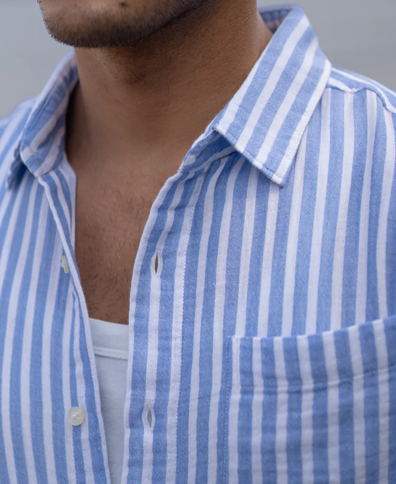 Blue Double Cloth Stripe Shirt - Image 5