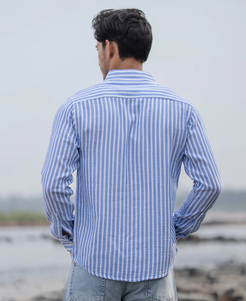 Blue Double Cloth Stripe Shirt - Image 6