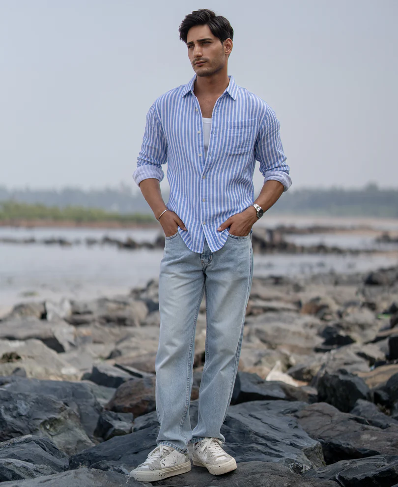 Blue Double Cloth Stripe Shirt - Image 7