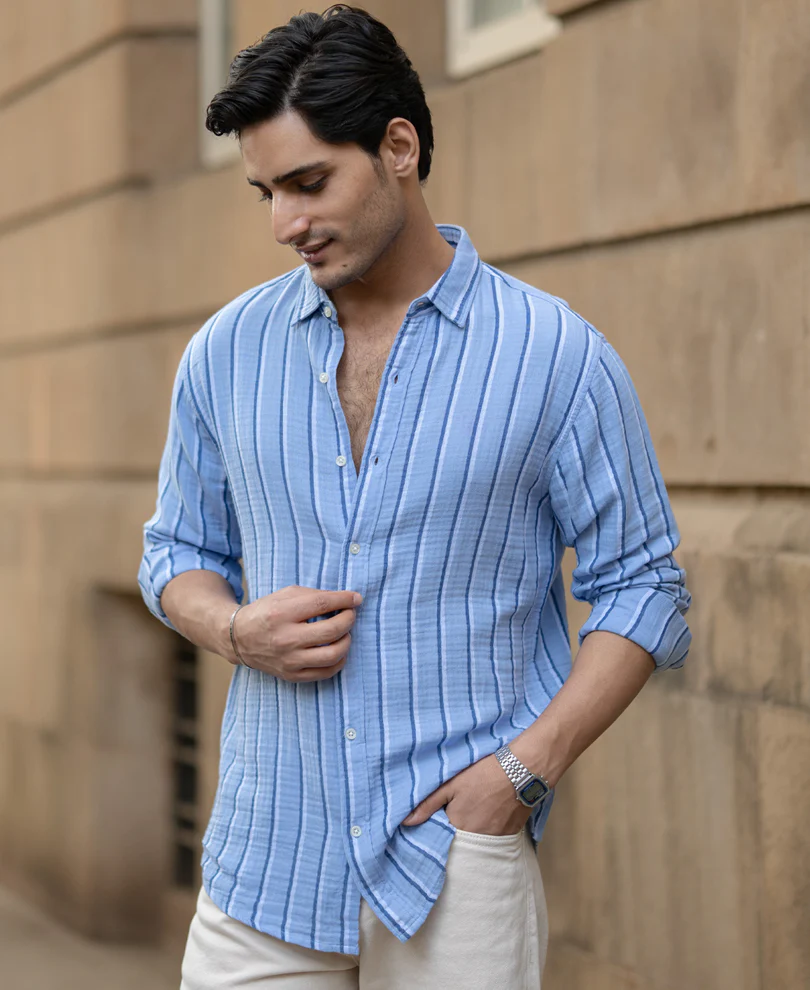 Blue Double Cloth Striped Shirt - Image 4