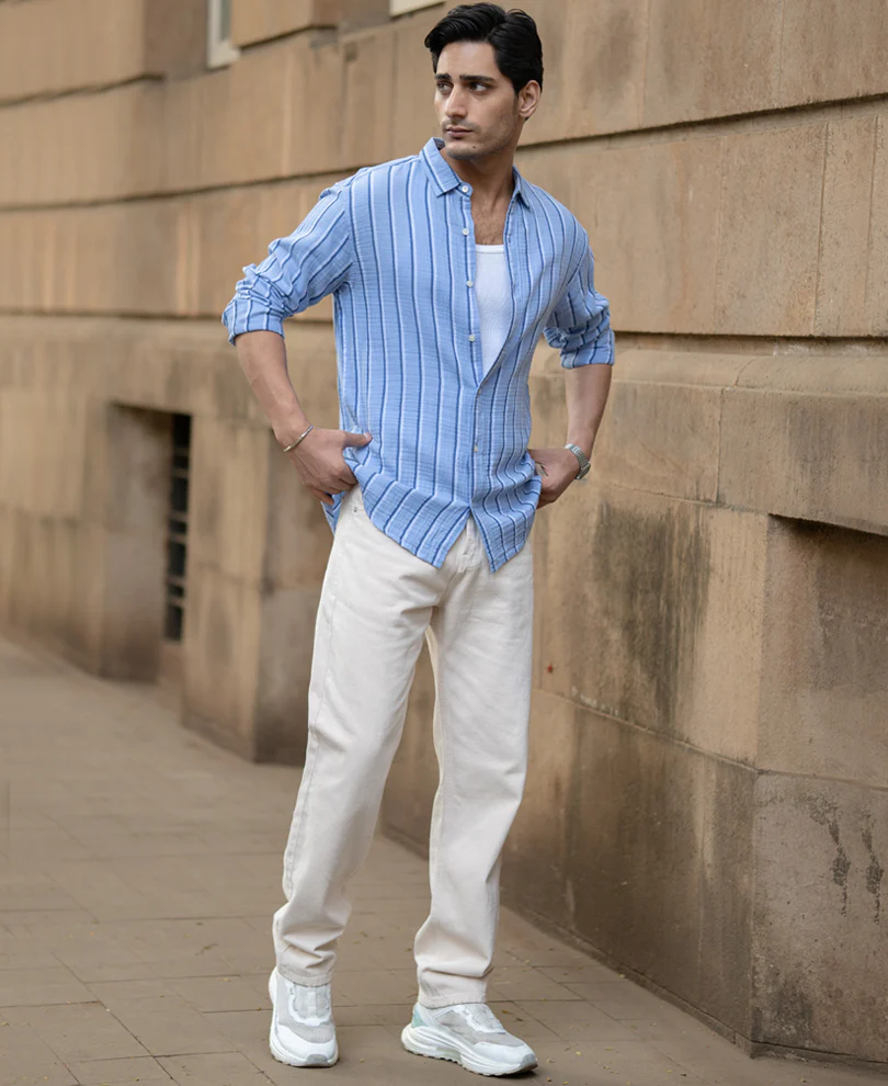 Blue Double Cloth Striped Shirt - Image 7