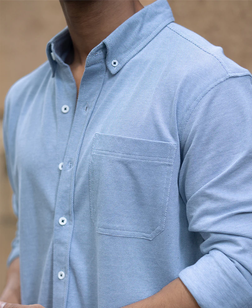 Blue Knitted Button Down Shirt - Image 5