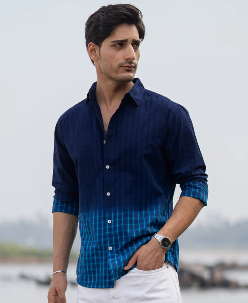 Blue Ombre Checks Shirt - Image 3