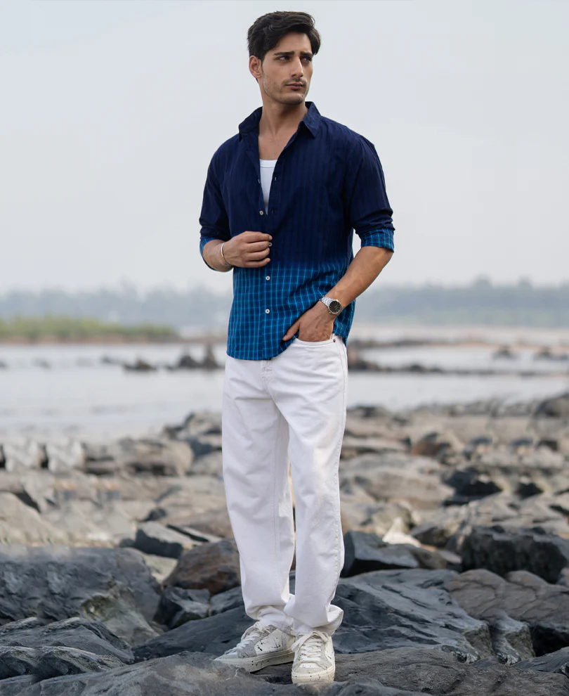 Blue Ombre Checks Shirt - Image 7