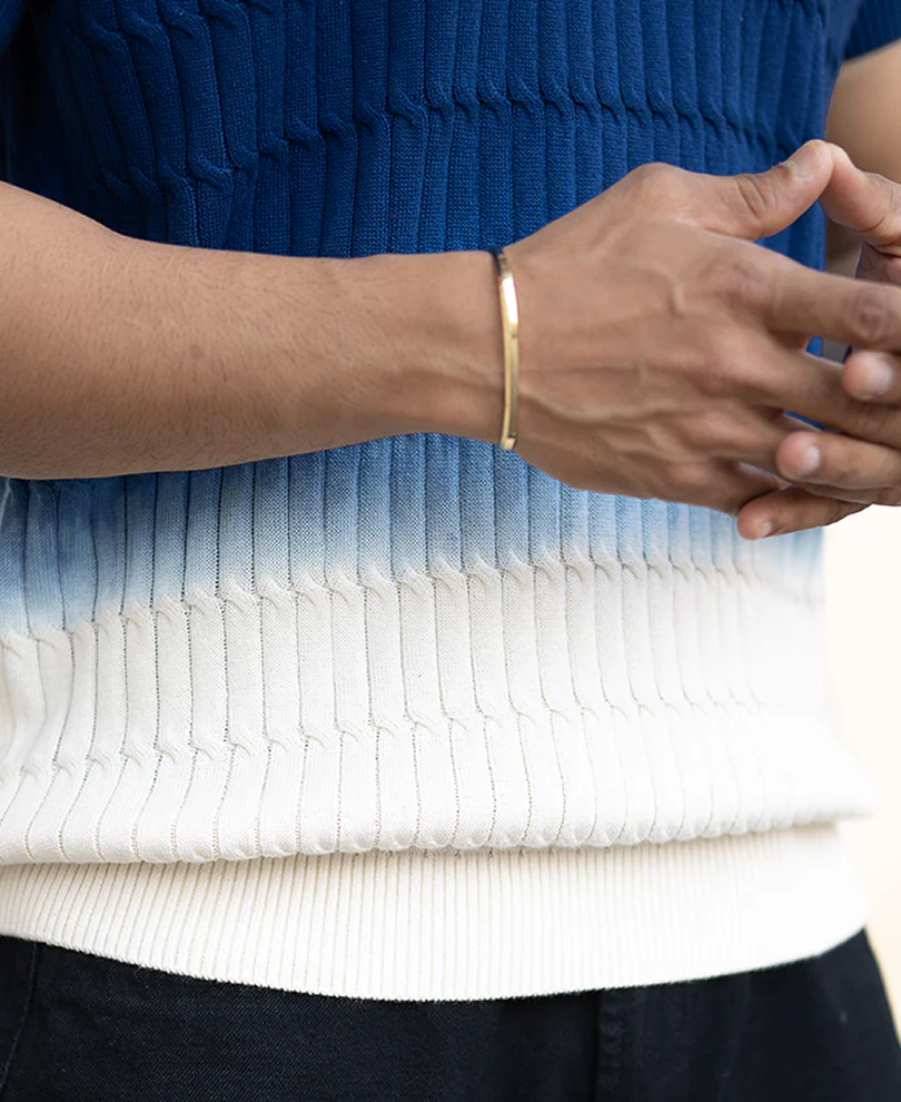Blue Ombre Knit Polo T-Shirt - Image 5