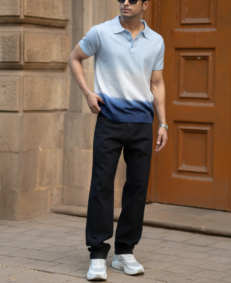 Blue Ombre Stripe Polo T-Shirt - Image 6