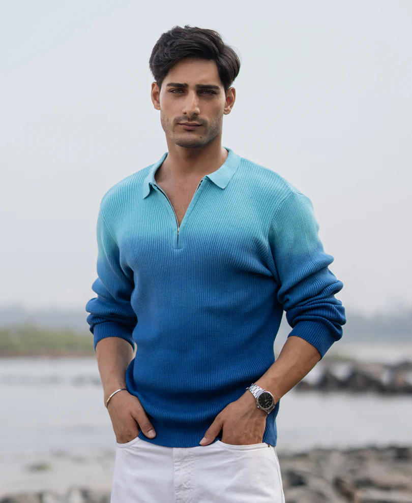 Blue Ombre Structure Cotton Sweatshirt - Image 2