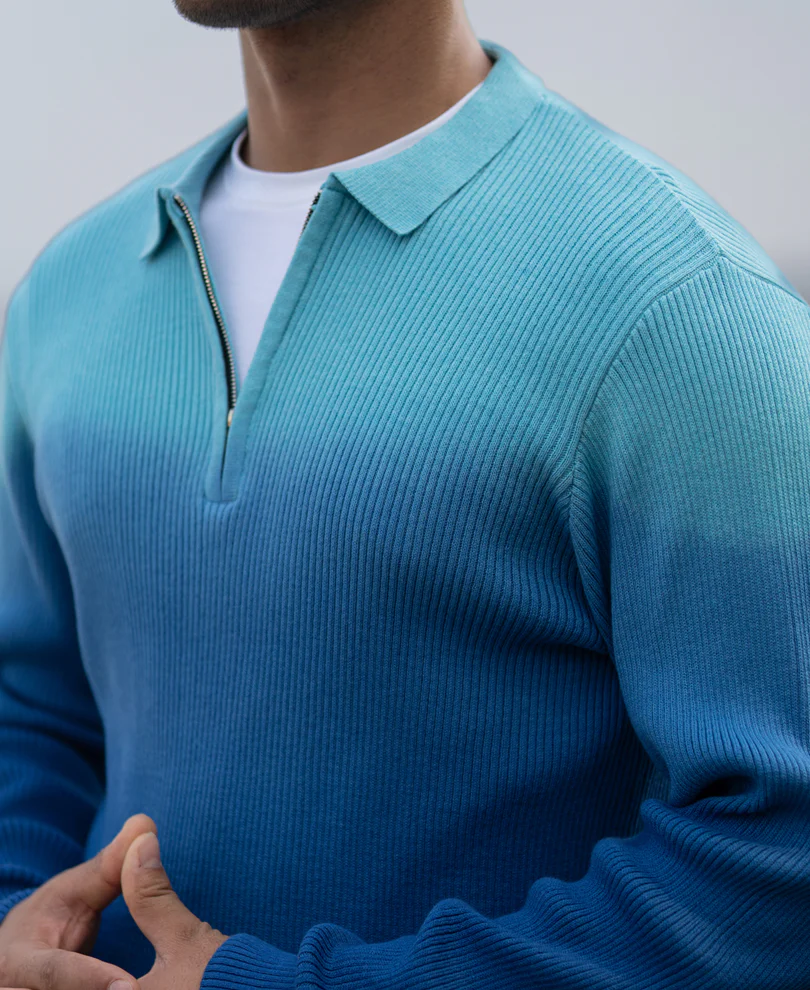 Blue Ombre Structure Cotton Sweatshirt - Image 4