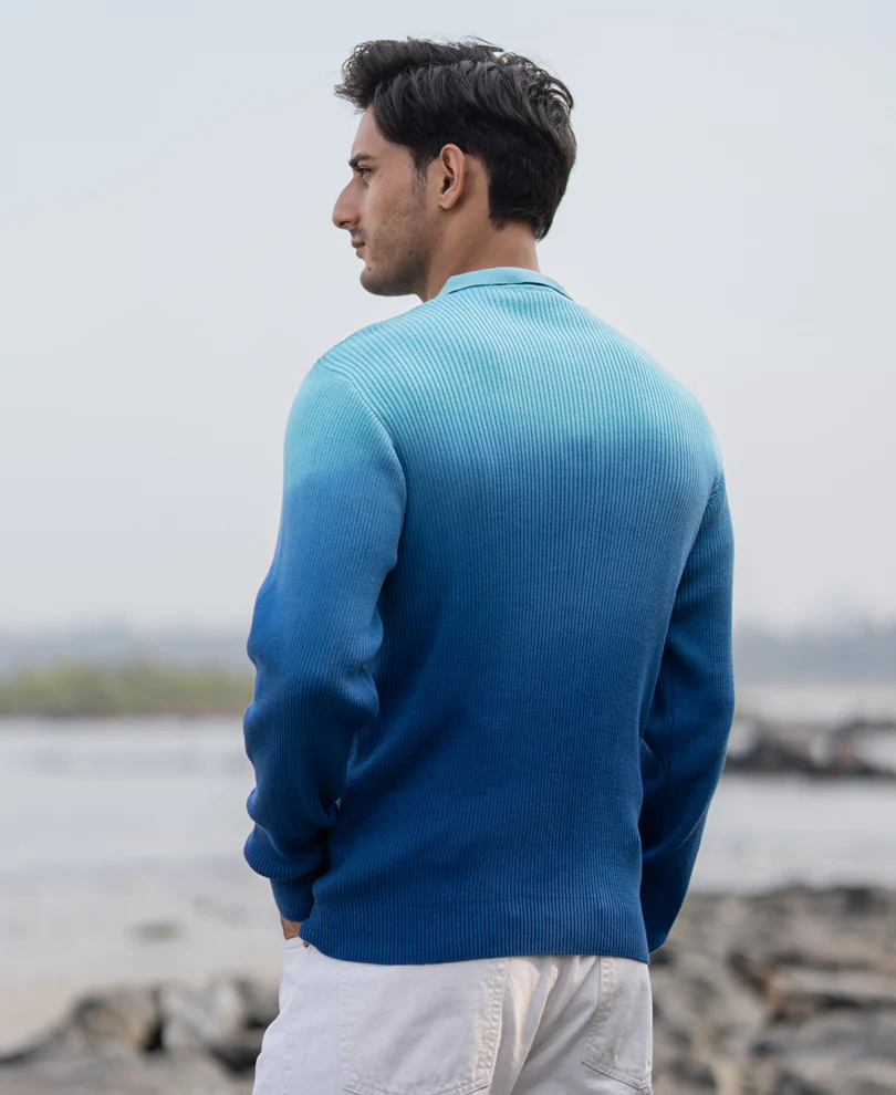 Blue Ombre Structure Cotton Sweatshirt - Image 6