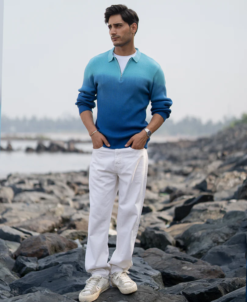 Blue Ombre Structure Cotton Sweatshirt - Image 7
