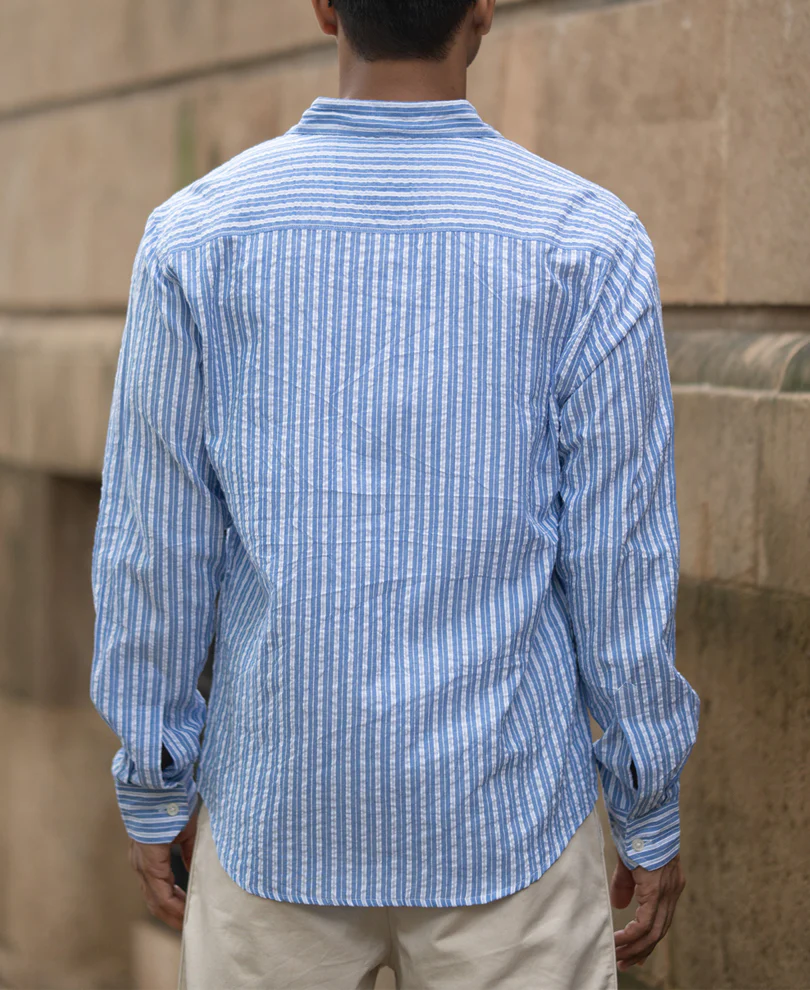 Blue Seersucker Striped Shirt - Image 5