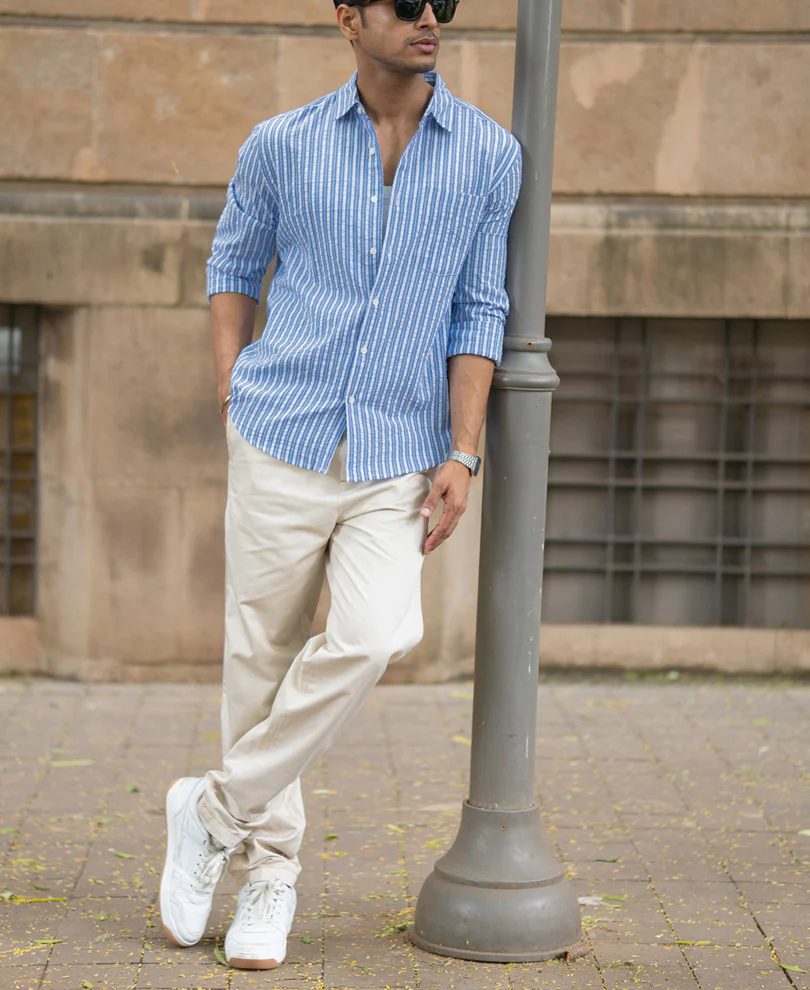 Blue Seersucker Striped Shirt - Image 6