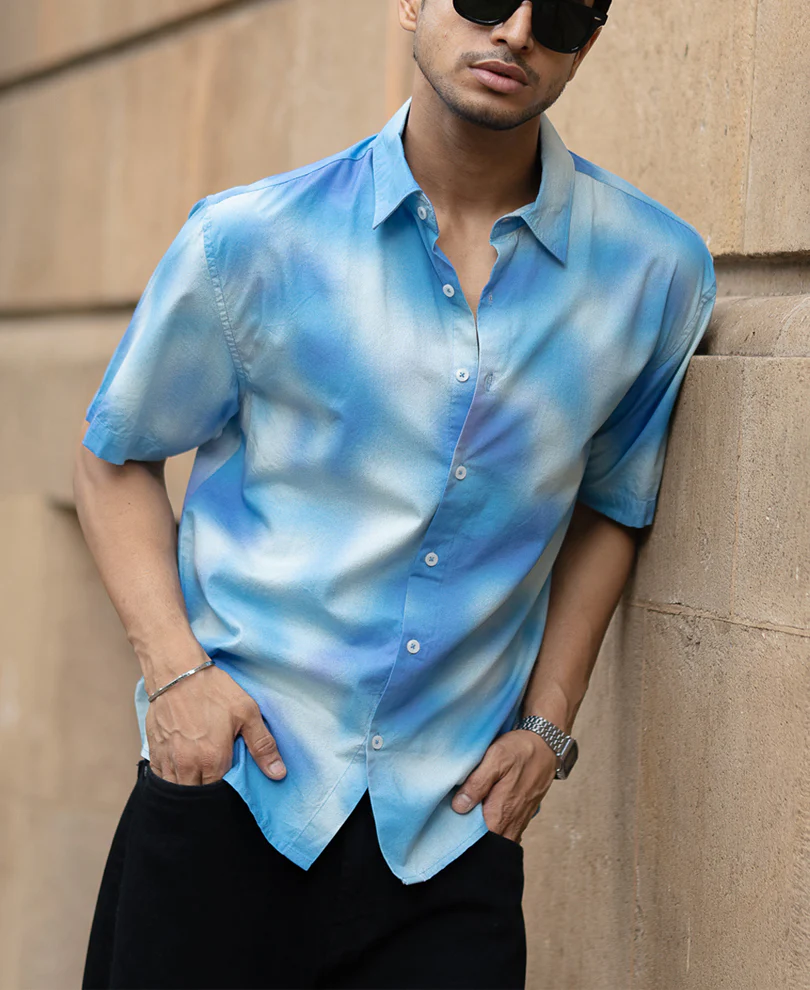 Blue Spray Print Shirt - Image 3