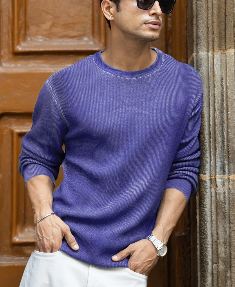 Blue Sprayed Knit T-Shirt