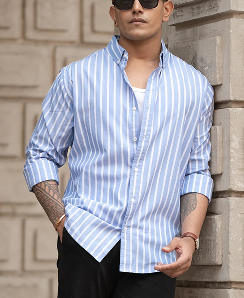 Blue Lightweight Striped Shirt - Image 3